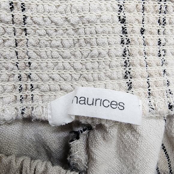 Maurices Pants Womens L Beige Striped Linen Smocked Wide Leg Flowy Casual Hippie - Picture 4 of 11